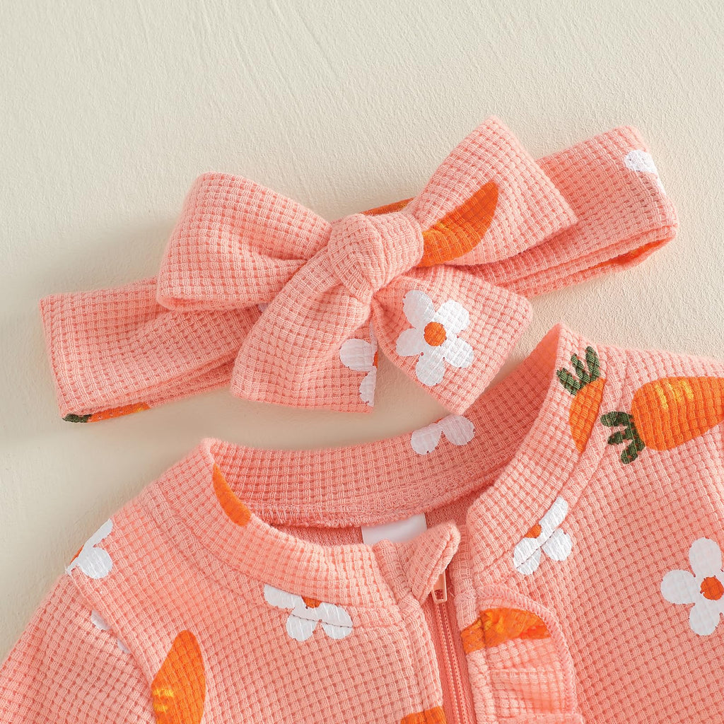 My First Easter Baby Girl Outfit Newborn Carrot Footie Romper Zipper Ruffle Jumpsuit Bodysuit Infant Spring
