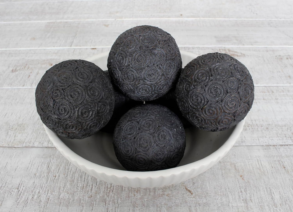 Decorative Resin Orbs, Balls, Spheres, Bowl Filler, Vase Filler 3.25 inch Pieces Black - Set of 6