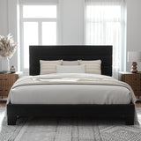 King Platform Bed Frame with Velvet Upholstered Headboard and Wooden Slats Support