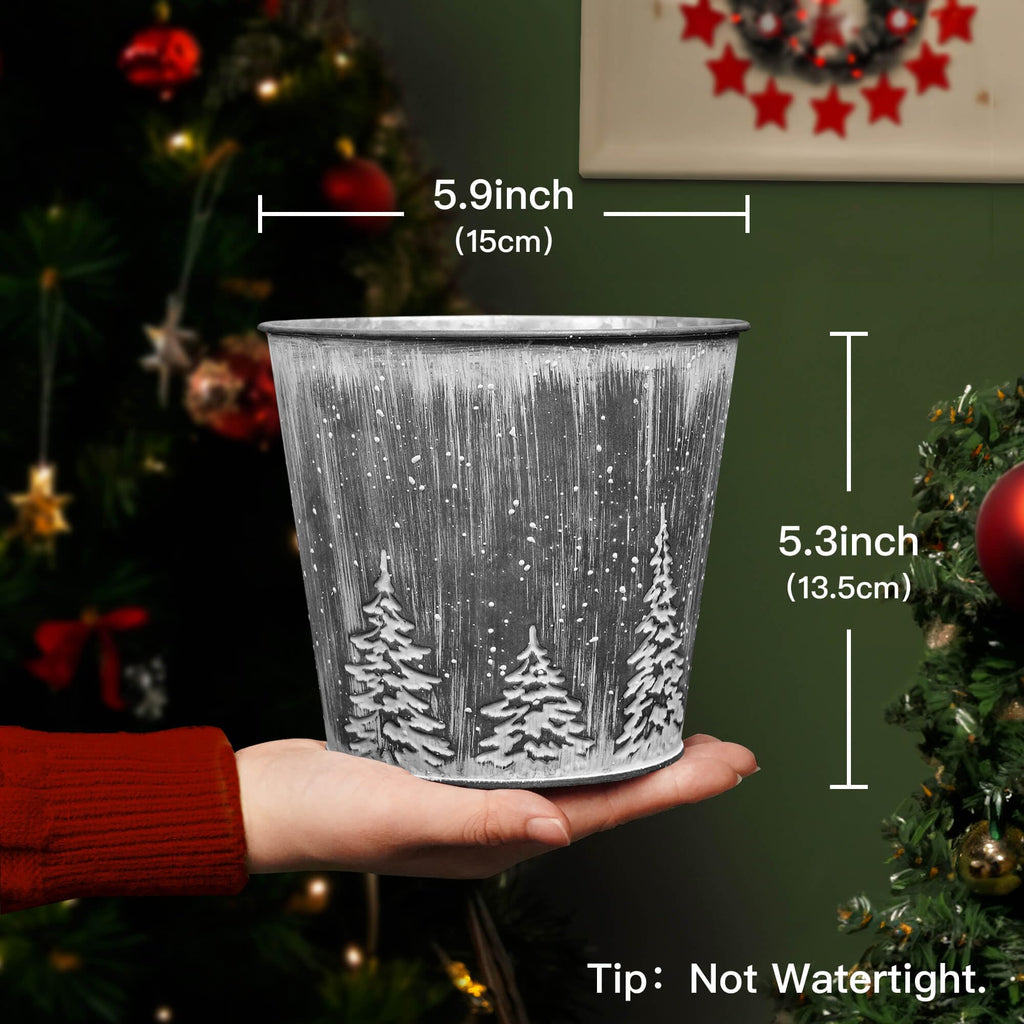 Christmas Galvanized Buckets, Silvery Small Metal Bucket Christmas Ice Buckets, Farmhouse Pails Plants Flowers Tin