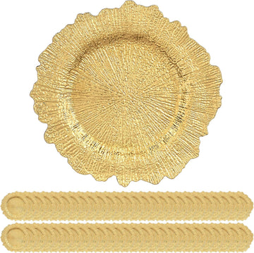 Gold Charger Plates Bulk, 13" Reef Charger Plates - Set of 50