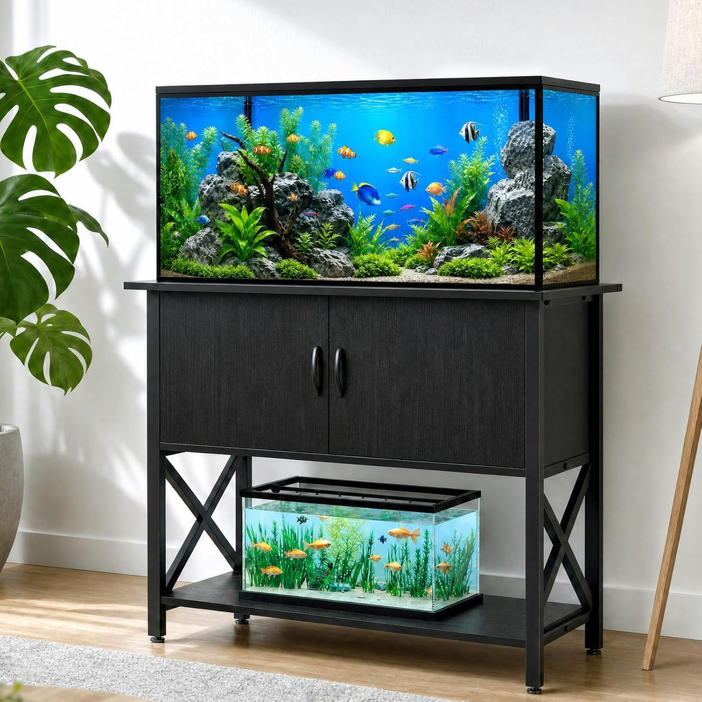 40‐50 Gallon Aquarium Stand with 2 Storage Cabinets, Adjustable Feet, Black