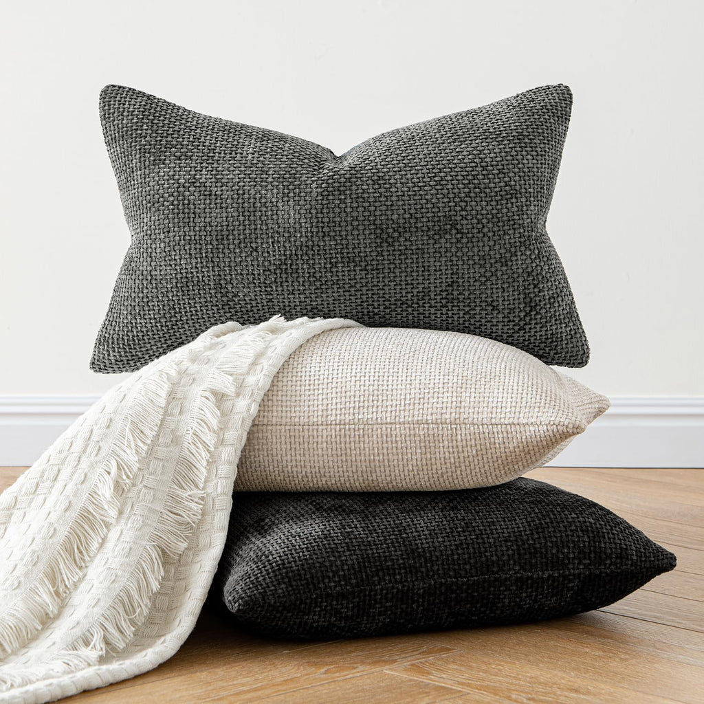 Pack of 2 Couch Throw Pillow Covers 18x18 Inch Neutral Beige Modern Boho Accent Decorative Pillow Covers Soft