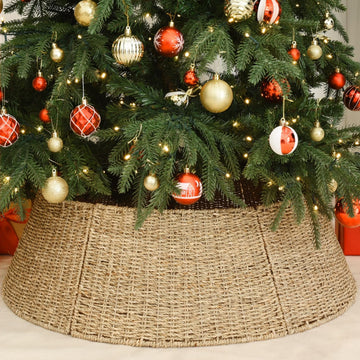 32 in Extra Large Rattan Christmas Tree Collar Basket - Rustic Handcrafted Christmas Tree Stand Cover Woven Tree