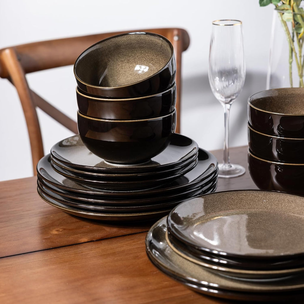 Ceramic Dinnerware Sets for 6,Stoneware Plates and Bowls Sets,Handmade Reactive Glaze Dishes Set,Chip Resistant and