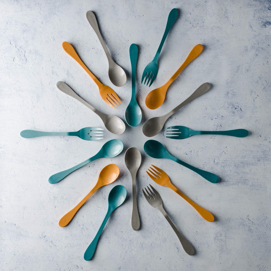 Eco Plant Based 24 Pack Reusable Bamboo Flatware Set (GREY)