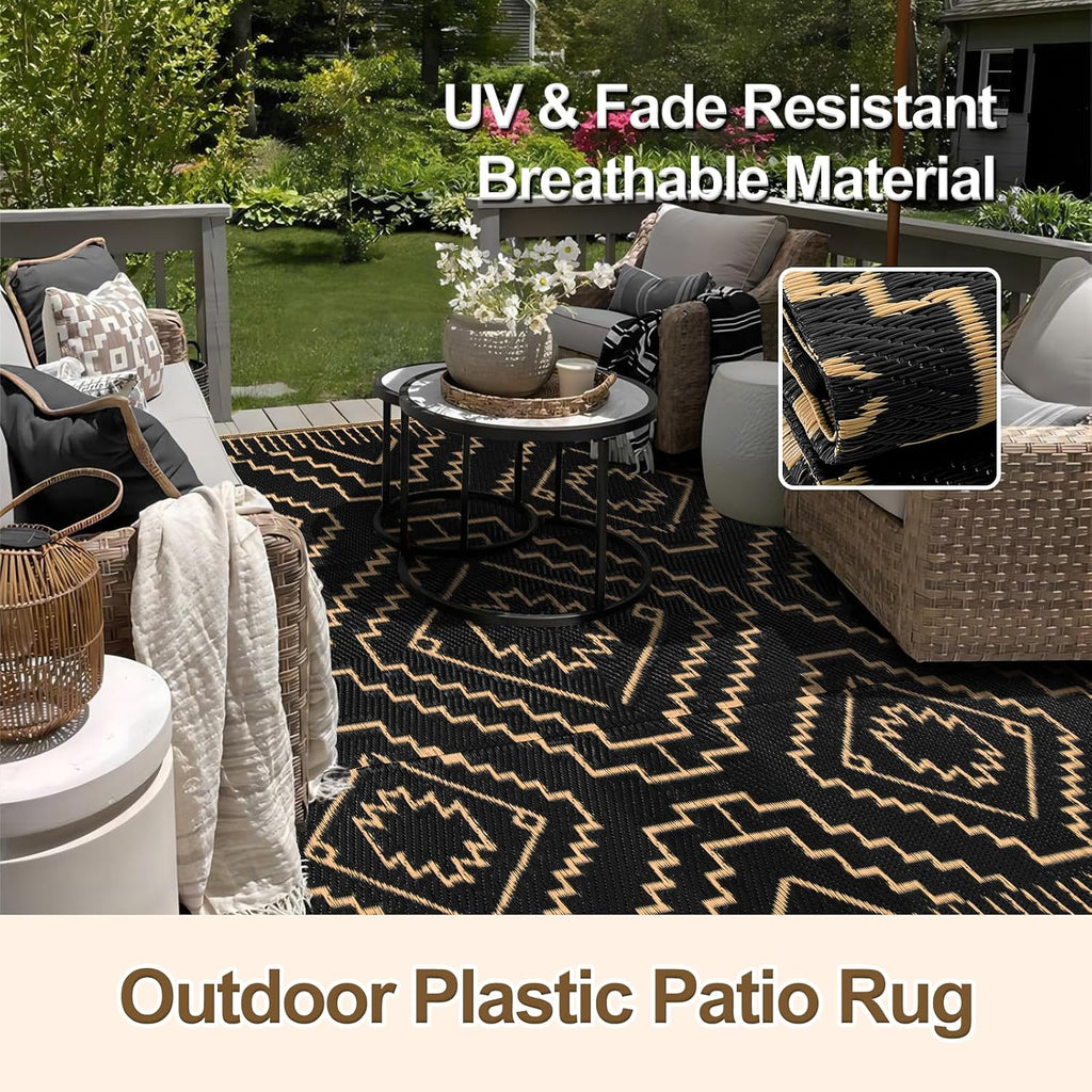 Outdoor Rug, Large Waterproof Reversible Outdoor Patio Area Rug, Indoor/Outdoor Plastic Straw Portable Camping