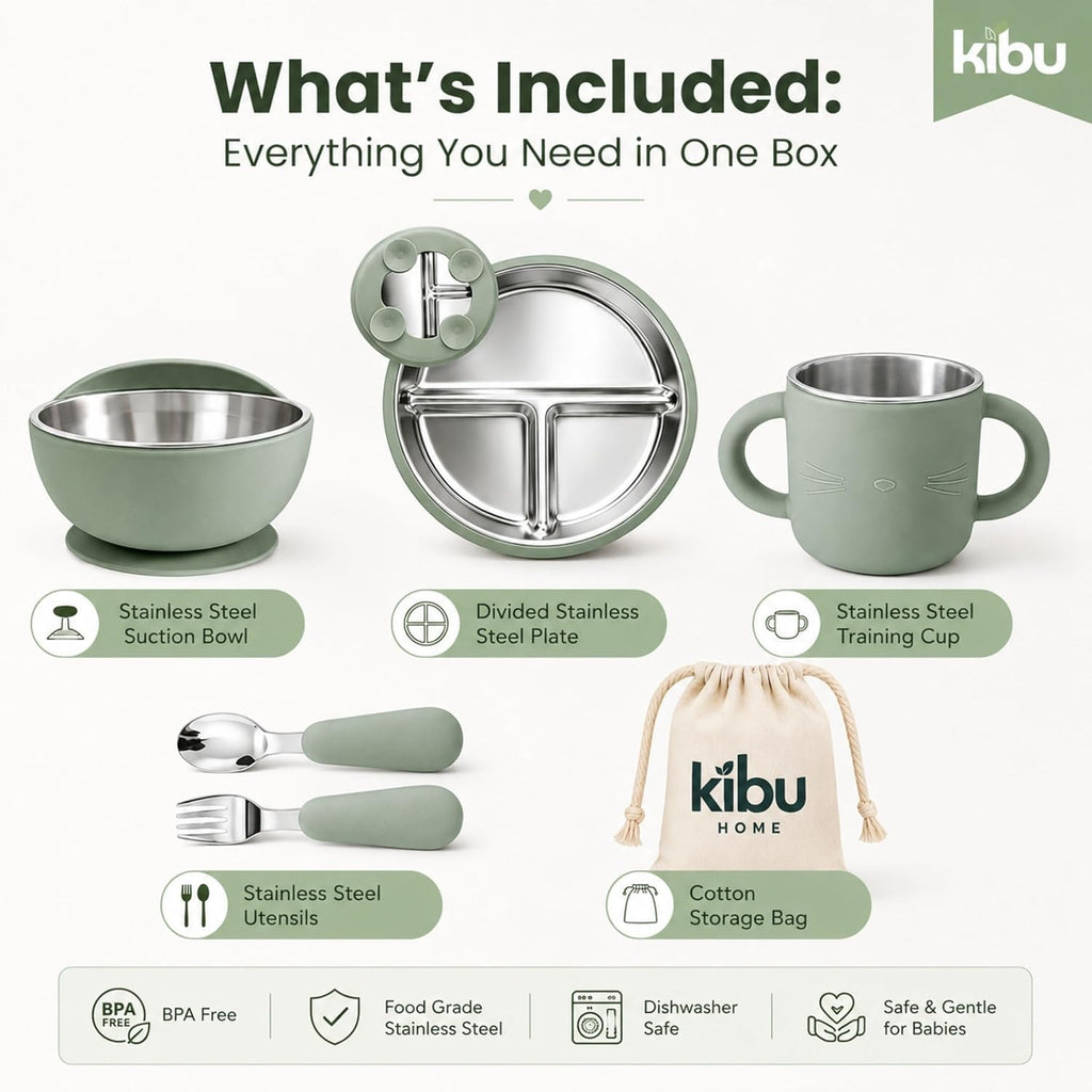 304 Stainless Steel Baby Feeding Set, Green