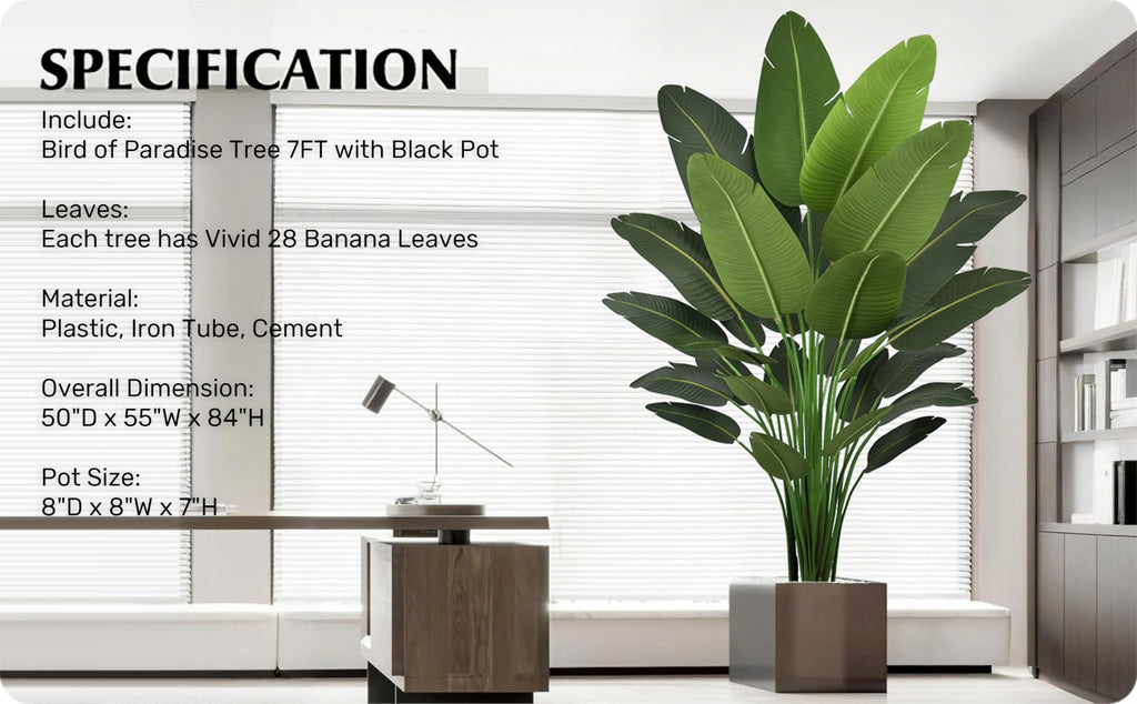 Artificial Bird of Paradise Tree 7FT with 19 Thick Matte Leaves