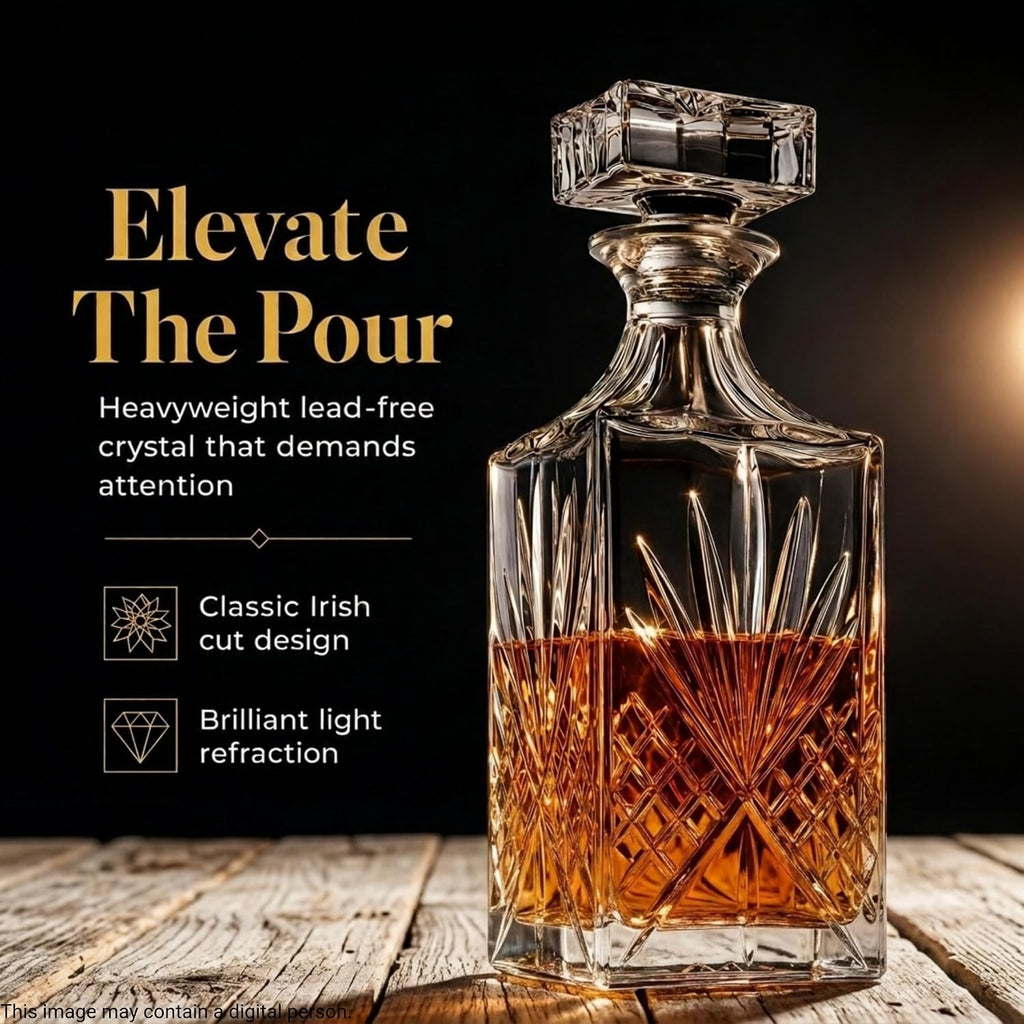 Crystal Whiskey Decanter, Lead-Free Barware Gift for Men, Scotch Bourbon Liquor, Irish Cut, 750ml