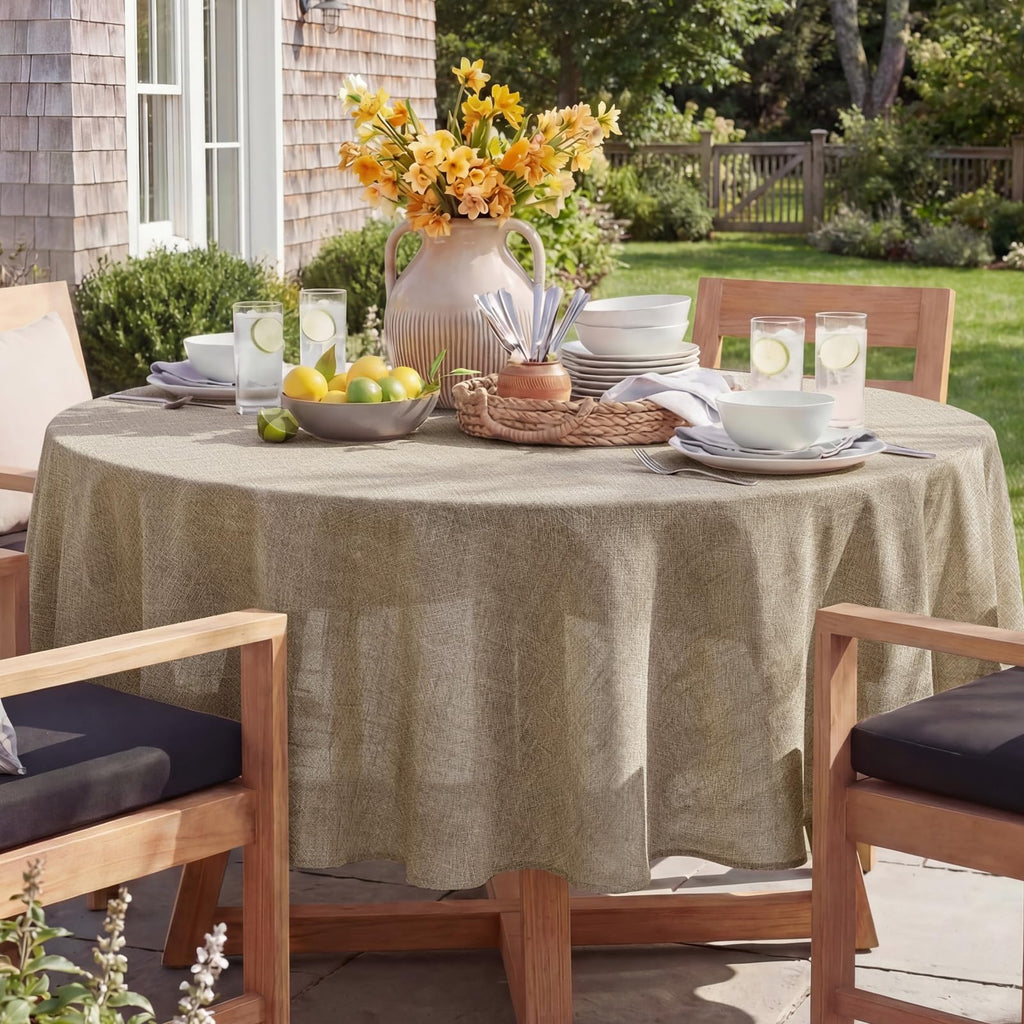 70 Inch Round Tablecloth with Linen Textured, Brown