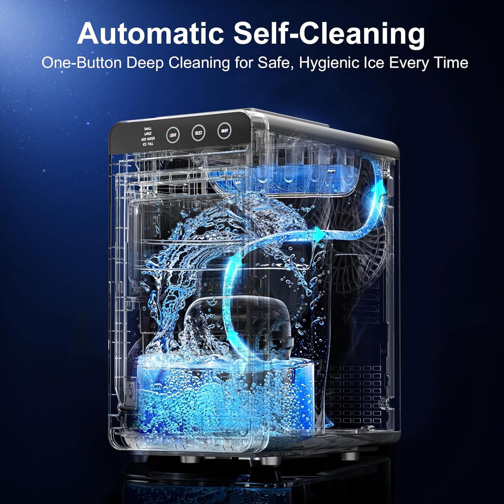 Countertop Ice Maker, 8 Bullet Cubes in 6 Mins, 26.5lbs in 24Hrs, 2 Ice Sizes, Self-Cleaning Portable Ice Maker