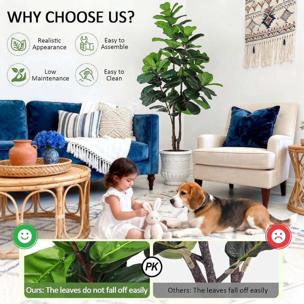 Fiddle Leaf Fig Tree Artificial Plants Indoor 6FT Faux Tree with Sturdy Pot