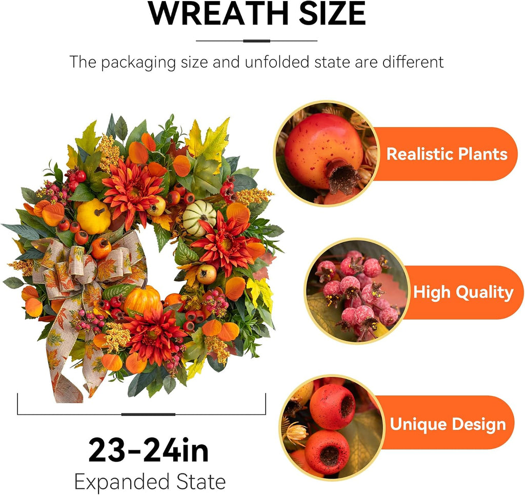 Fall Wreaths for Front Door 24 Inch Autumn Wreath Rustic Fall Decor