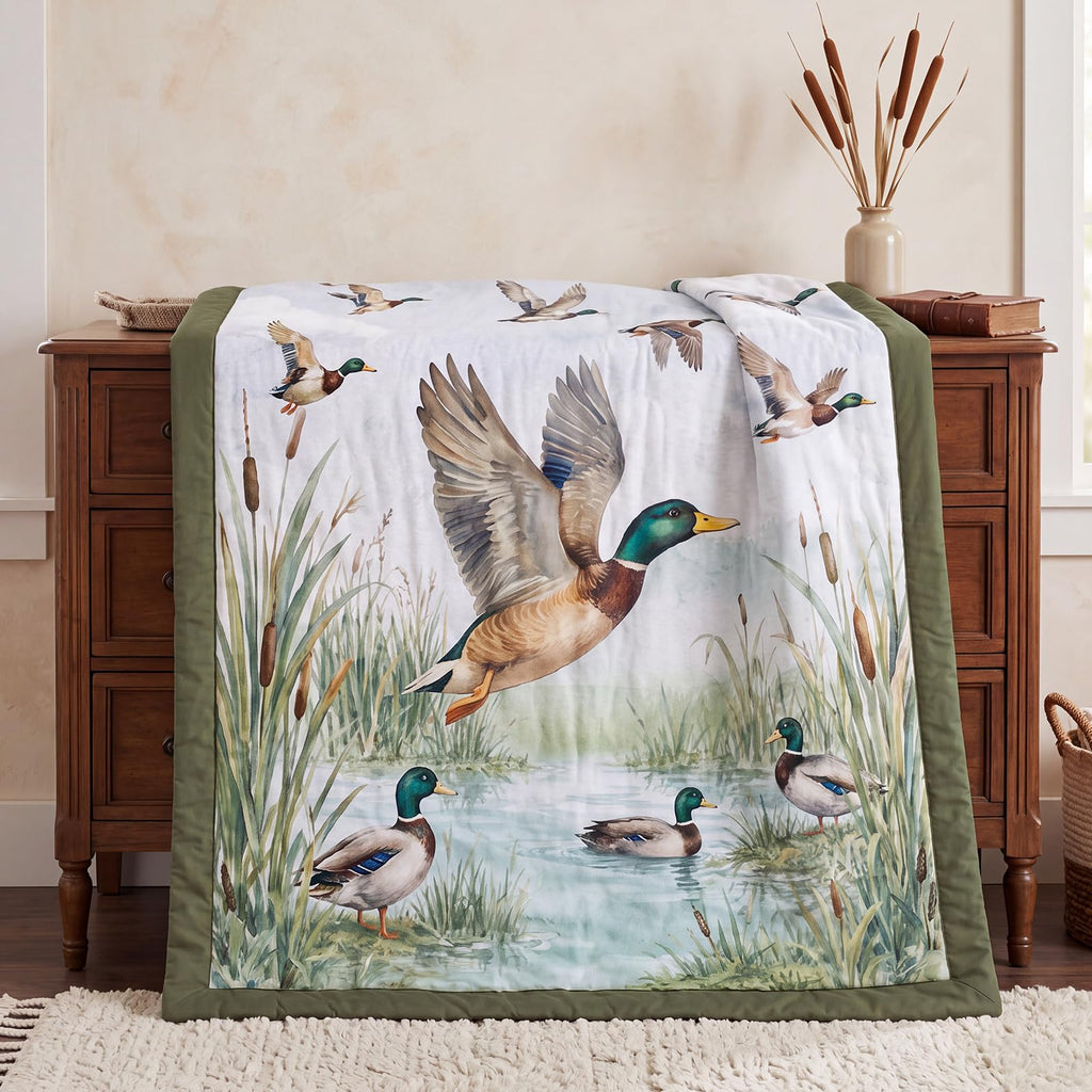 3 Pcs Mallard Duck Crib Sheet Set Baby Crib Bedding Set Includes 52"x28" Fitted Sheet, Quilt, Bed Skirt for Newborn