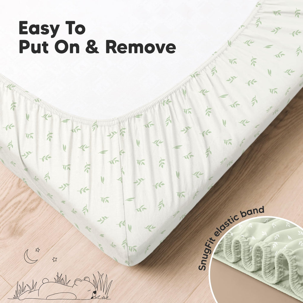 2pk Organic Cotton Crib Sheets for Boys Girls 52x28, Herb