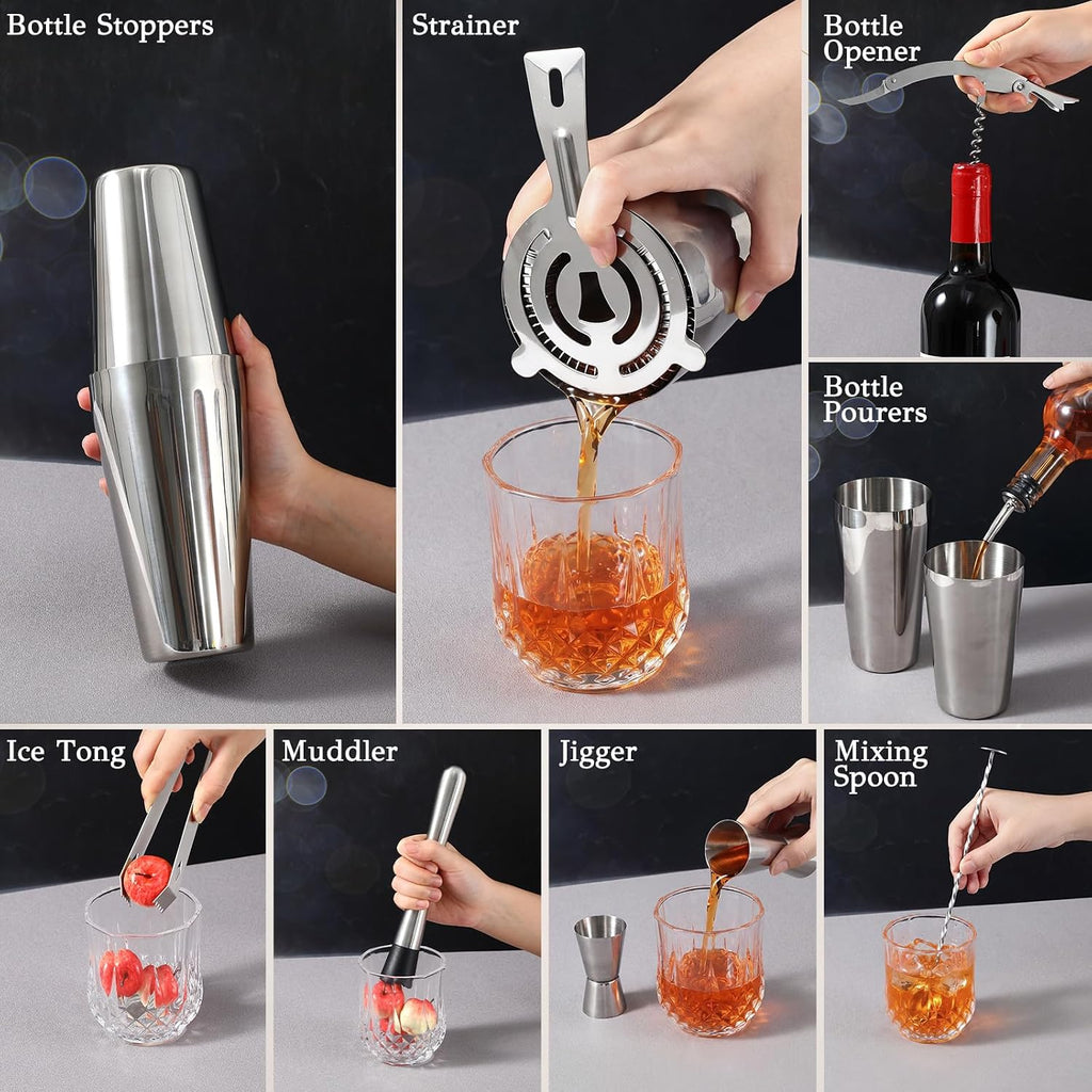 Cocktail Shaker Set Mixology Bartender Kit with Stand - Set of 18