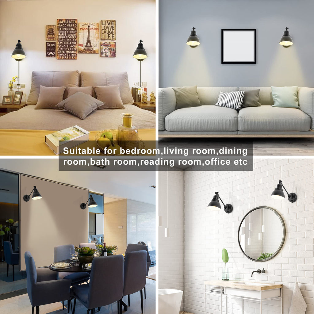 Plug in Wall Sconces, Wall Sconce Lighting with Dimmable On Off Switch, Swing Arm Wall Lamp, Black Metal Industrial