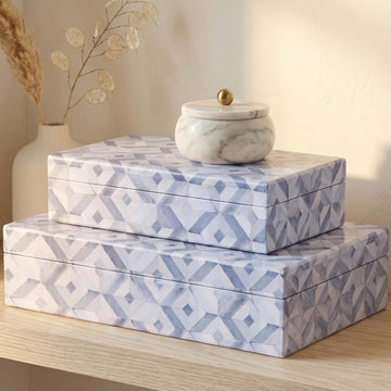 Decorative Storage Boxes with Lids Organizer Bins for Bookshelf - Set of 2