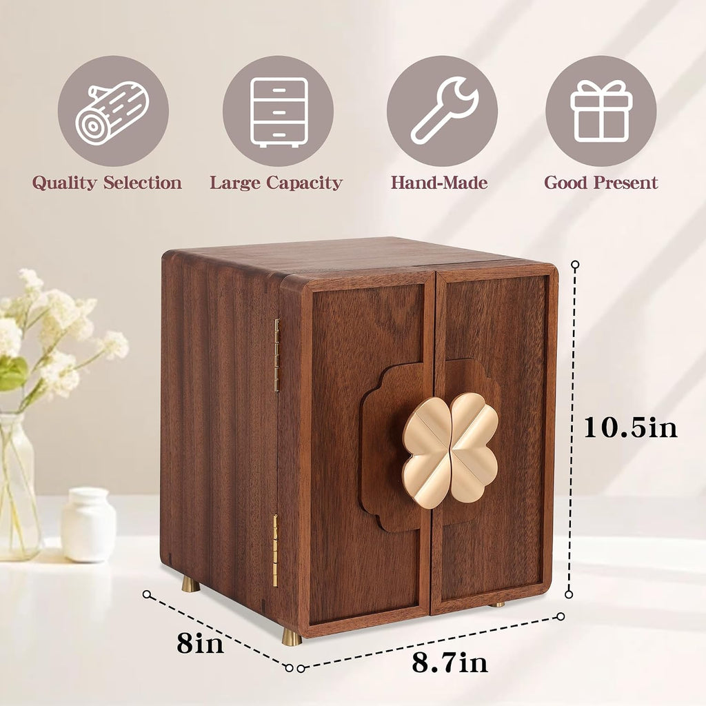 Wooden Jewelry Box for Women Girls, Large Walnut Wood Organizer