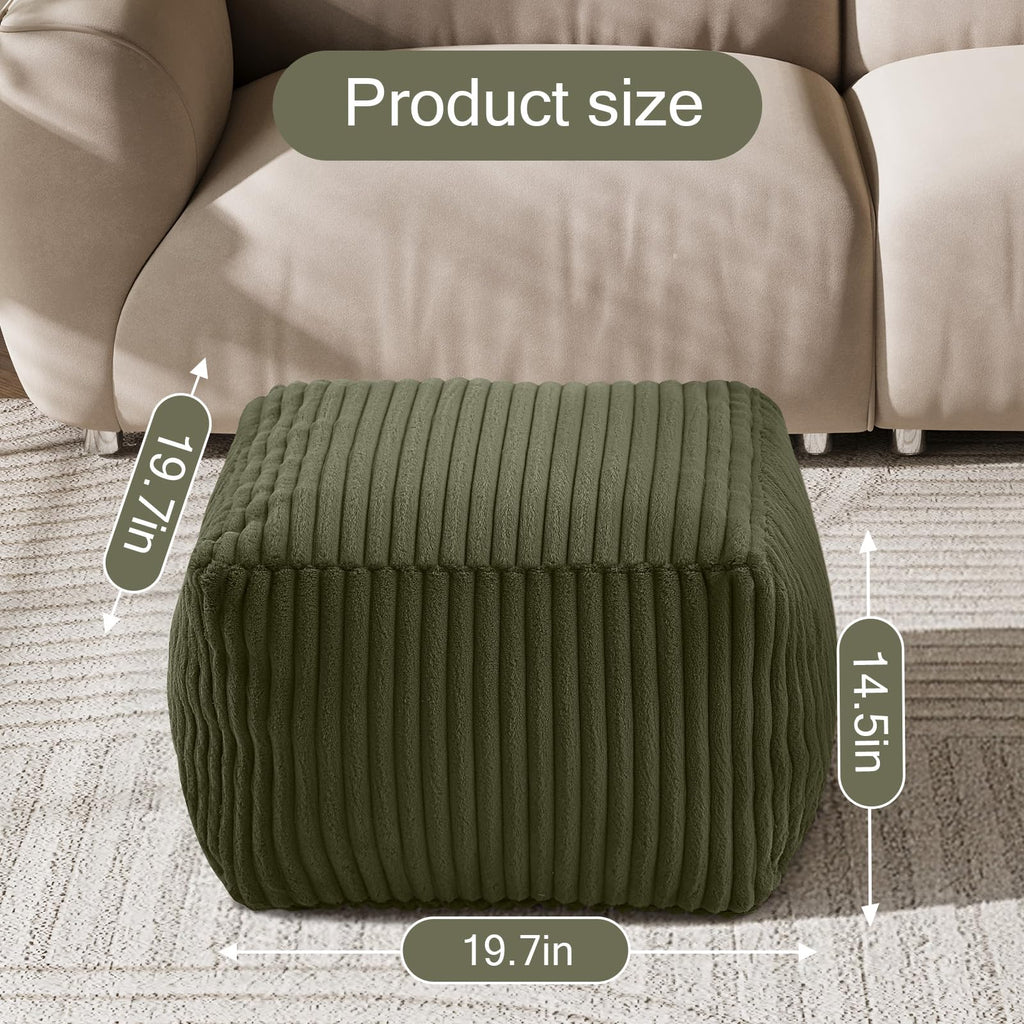 Square Pouf Ottoman Foot Rest, 15 Inch Faux Fur Pouf, Green