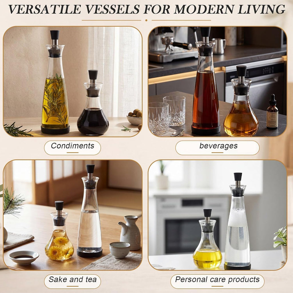 17oz & 8.5oz Oil and Vinegar Dispenser Bottle Set, Glass Olive Oil Cruet with Leakproof Stopper, Clear Kitchen - Set of 2
