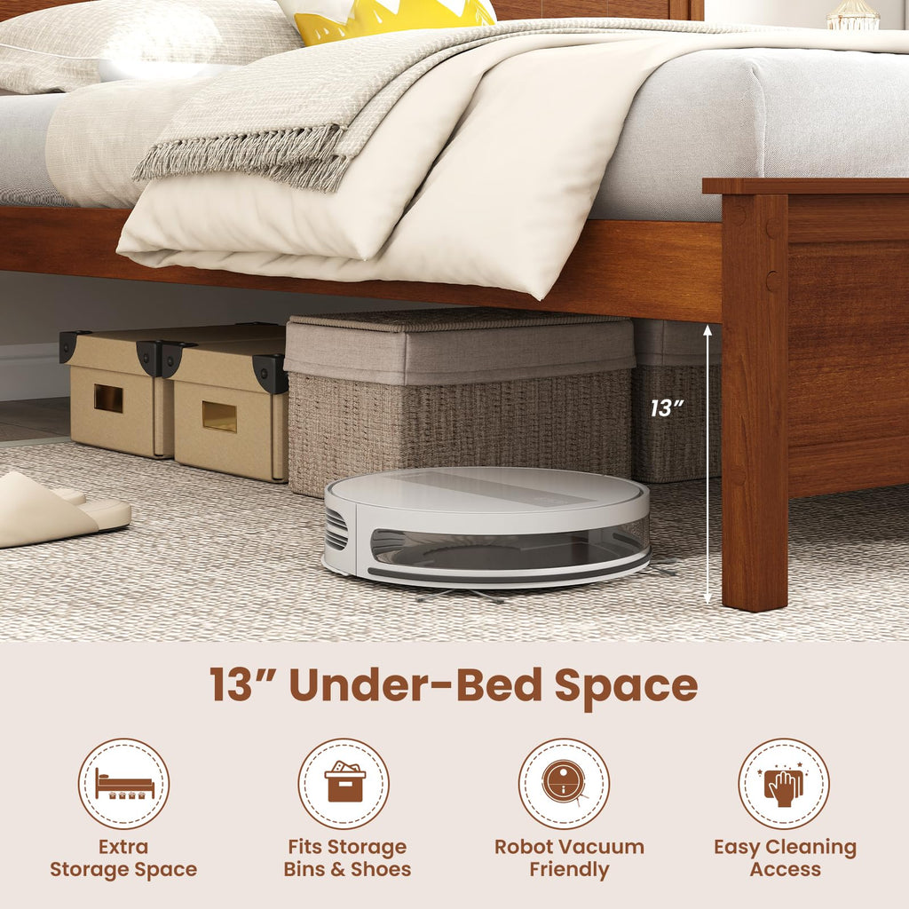 Twin Size Wooden Bed Frame with Headboard, Wood Slat Support