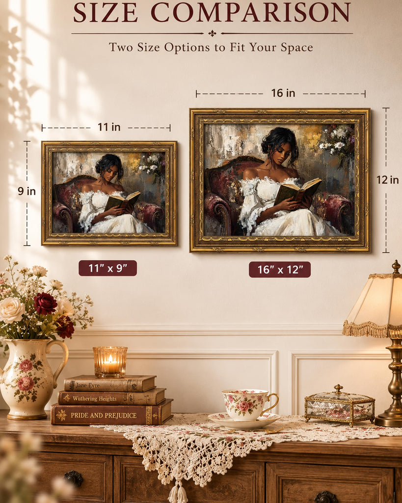 Vintage Gold Framed Black Woman Reading Canvas Wall Art 12X16in