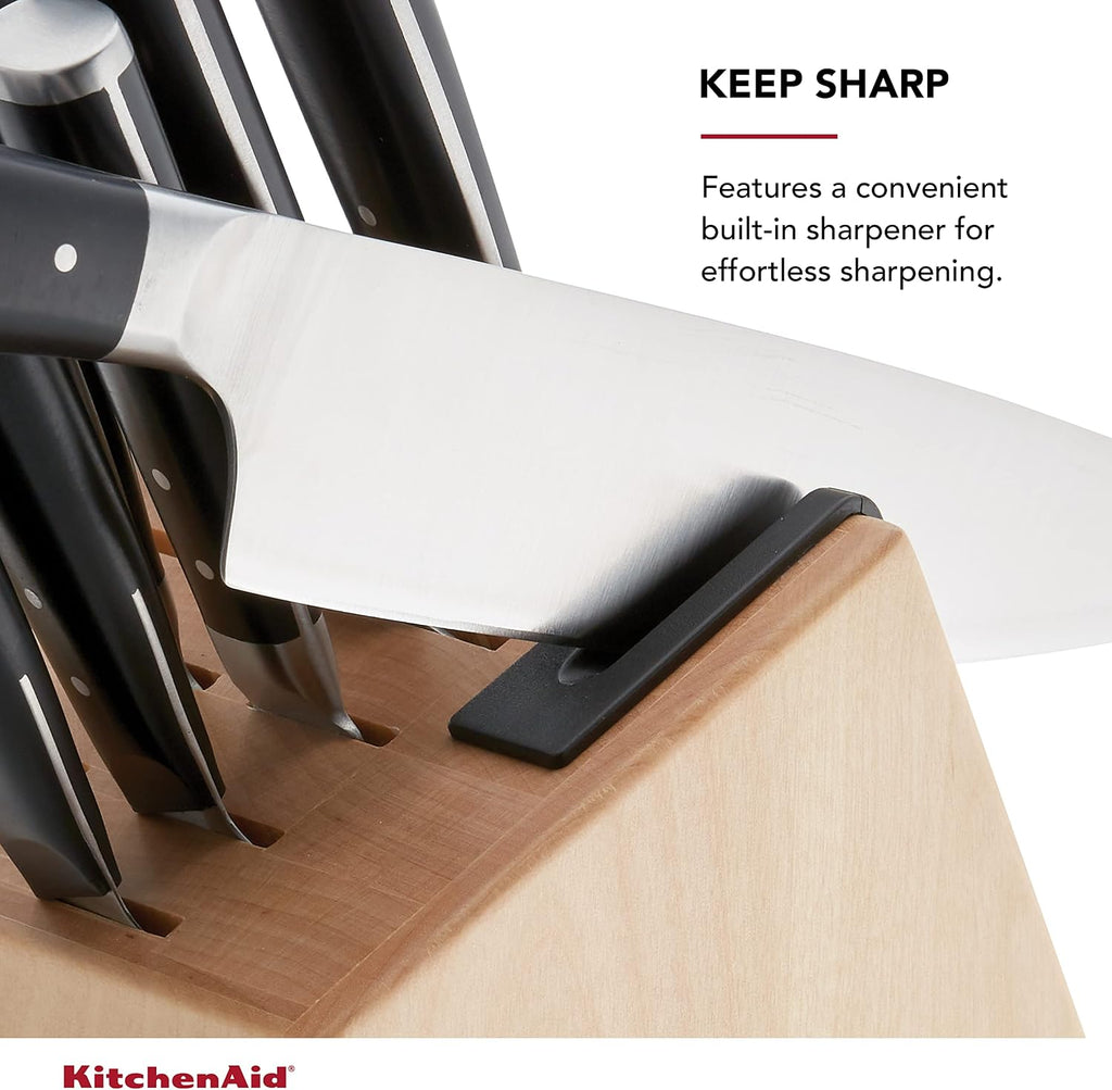 Gourmet Forged Triple Rivet Knife Block Set with Built-in Knife Sharpener, Japanese Stainless Steel Kitchen Knives