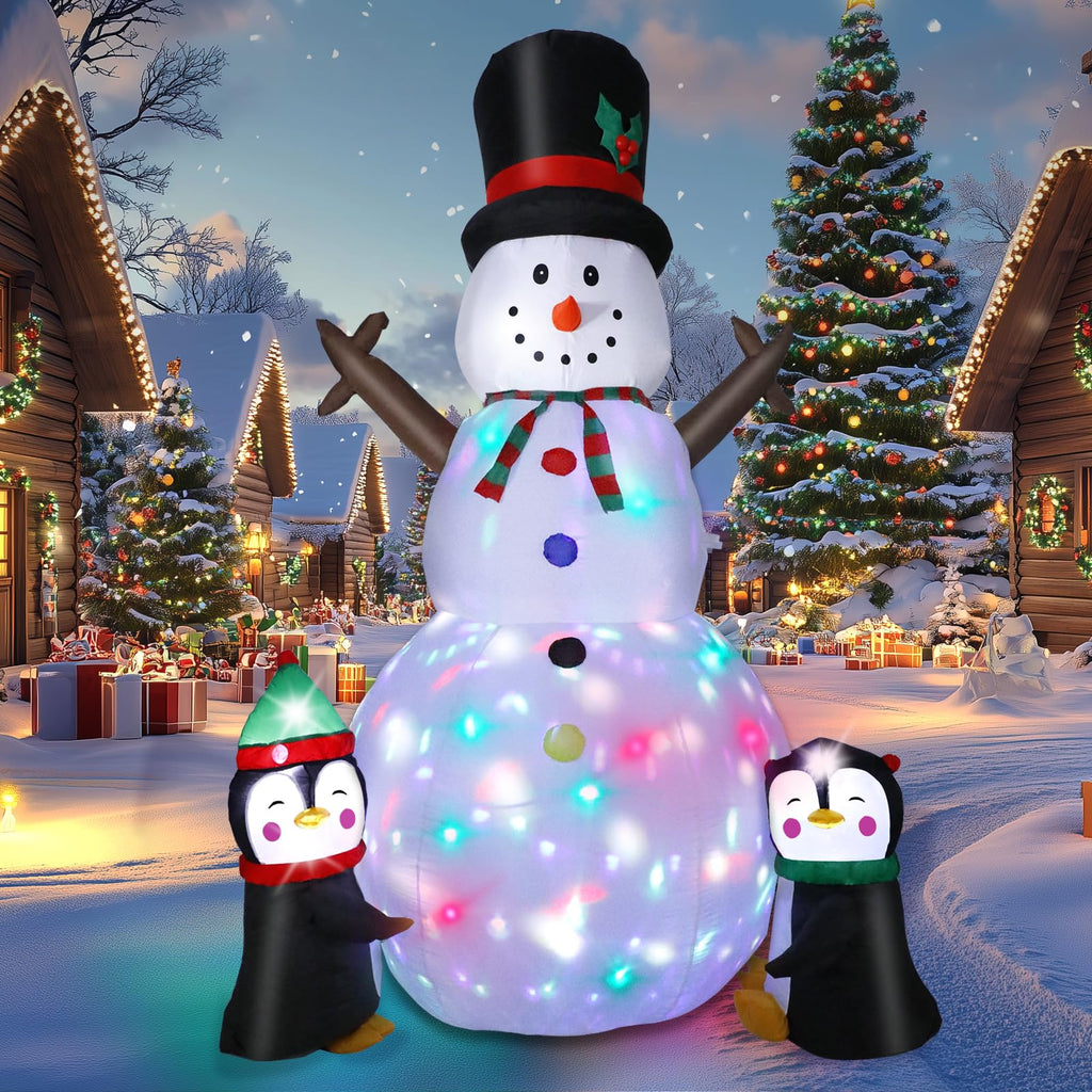 8FT Christmas Inflatable Snowman Outdoor Decorations, Christmas Blow up Snowman with Two Penguins Decoration