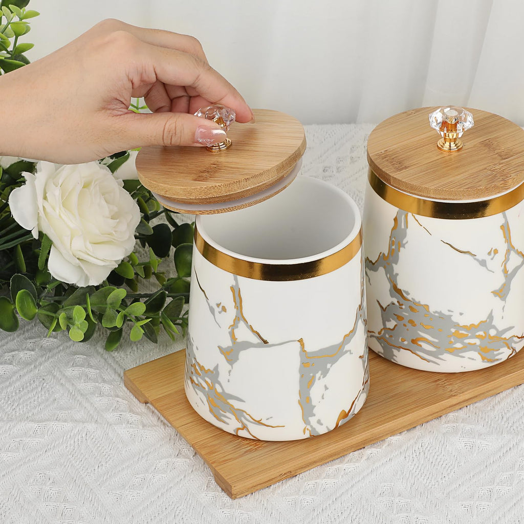 Set of 3 Marble Spices Sugar Coffee Tea Canister with Airtight Lid