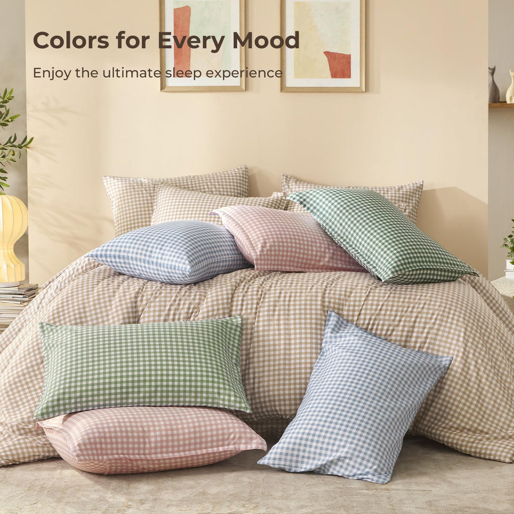 Blush Pink Gingham Comforter Set 7 Pieces