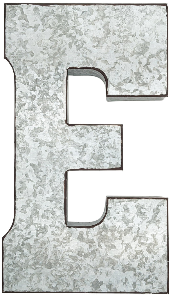 20" Metal Letter E Wall Decor, Silver with Rusted Edges, Galvanized Wall Mountable Decoration for Country