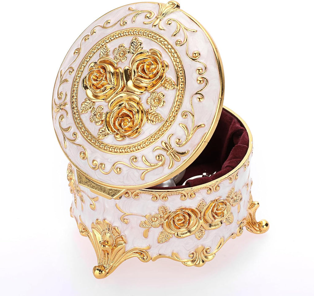 Vintage Round Jewelry Box Small Metal Trinket Storage Organizer