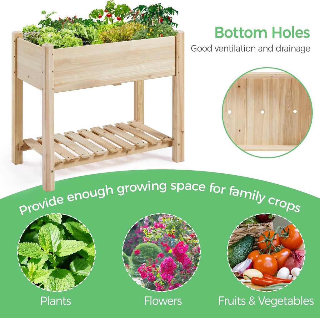 34" Raised Garden Bed with Legs, Wooden Planter Box, 1Pcs | Elevated wooden planter with sturdy fir wood frame &