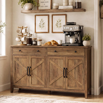 Farmhouse Buffet Cabinet, Coffee Bar with 2 Drawers