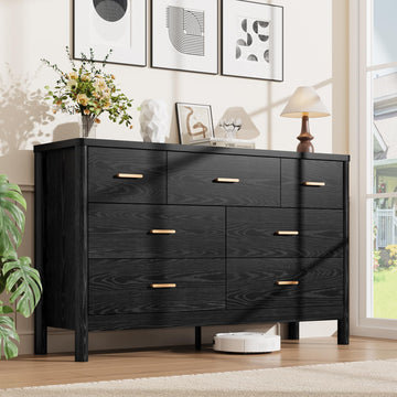 7 Drawer Dresser, Modern Wooden Storage Chest of Drawers, Black