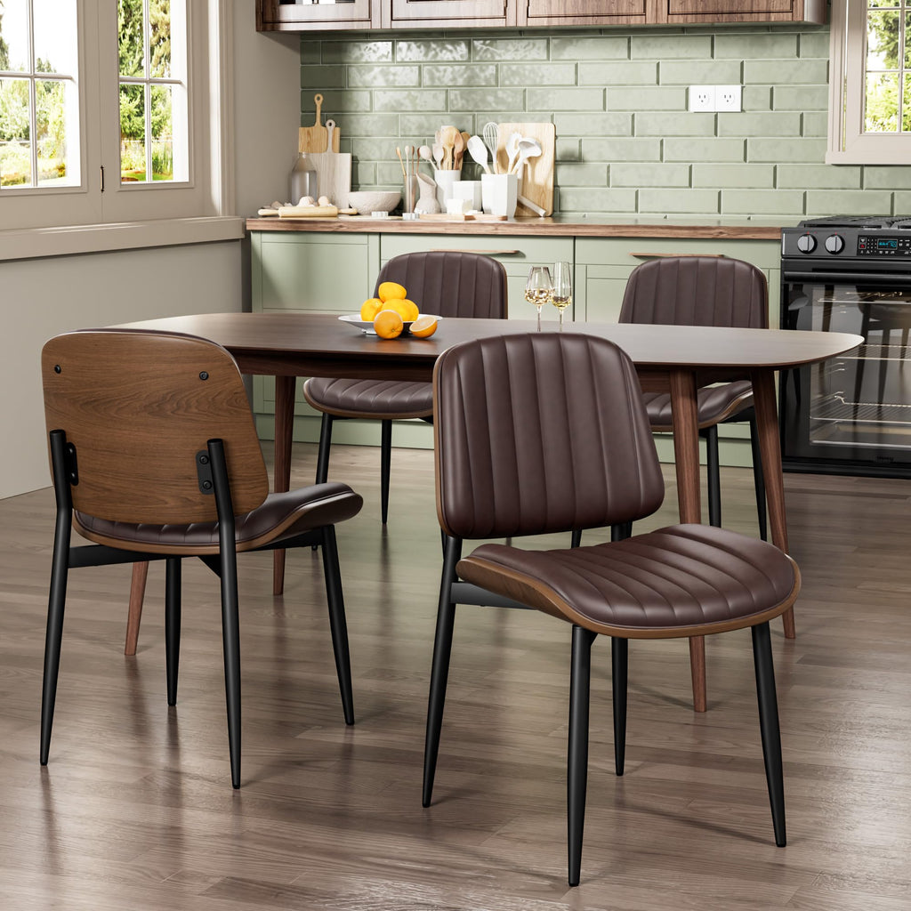 Dining Chairs Set of 8, Mid-Century Modern Kitchen Chairs, Brown