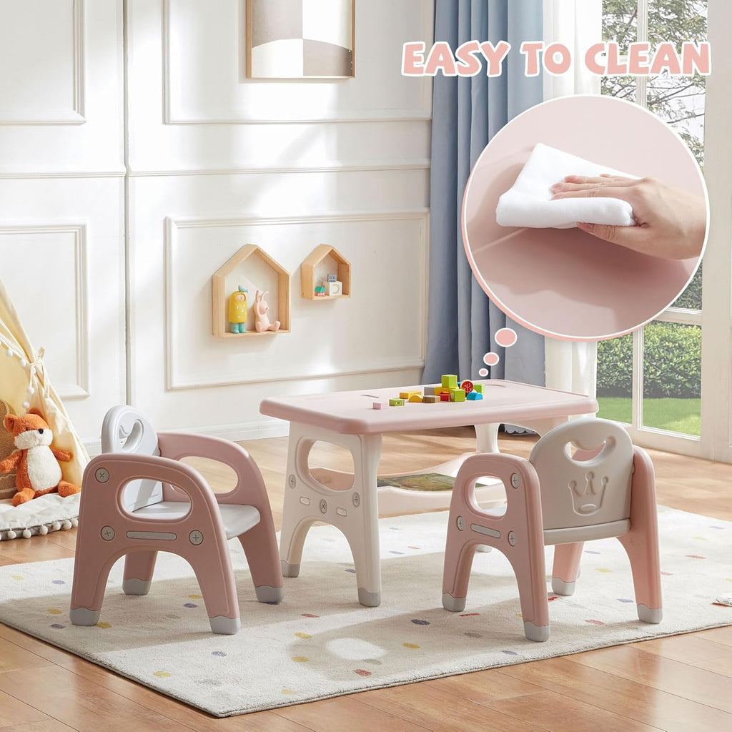 Kids Table and 2 Chairs Set, Large Built-in Storage, Montessori Toddlers Table and Chairs Set, Kids Activity Table