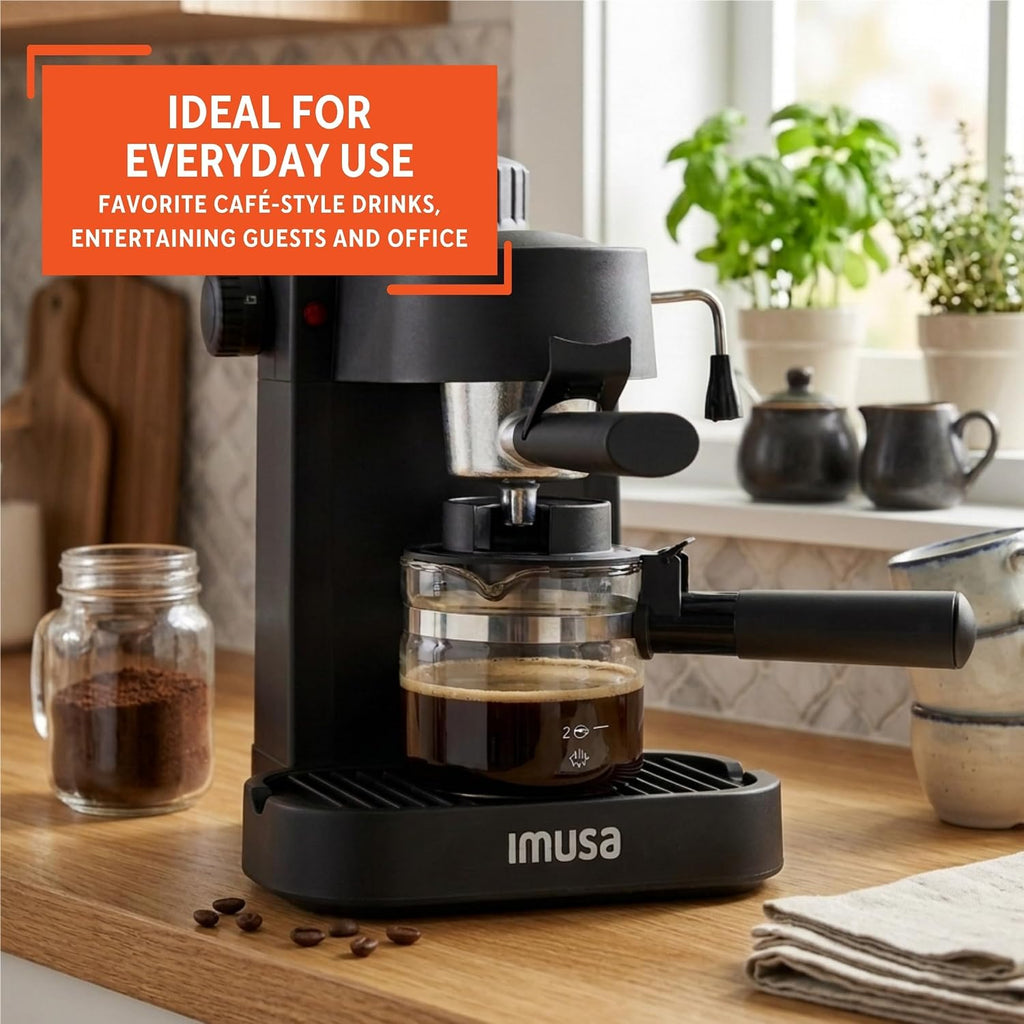 4 Cup Electric Espresso Cappuccino Coffee Maker, Black | Matte Finish, Milk Frother for Creamy Foam, Cappuccino and