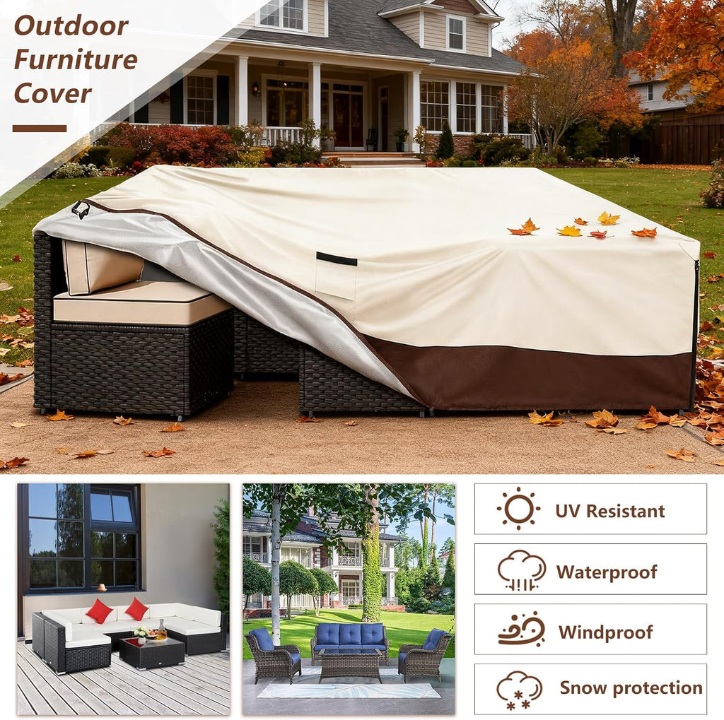 Waterproof Outdoor Patio Furniture Covers,126"L x 63"W x 28"H,Beige | Heavy-Duty Fabric, Fits 5-8 Piece Outdoor