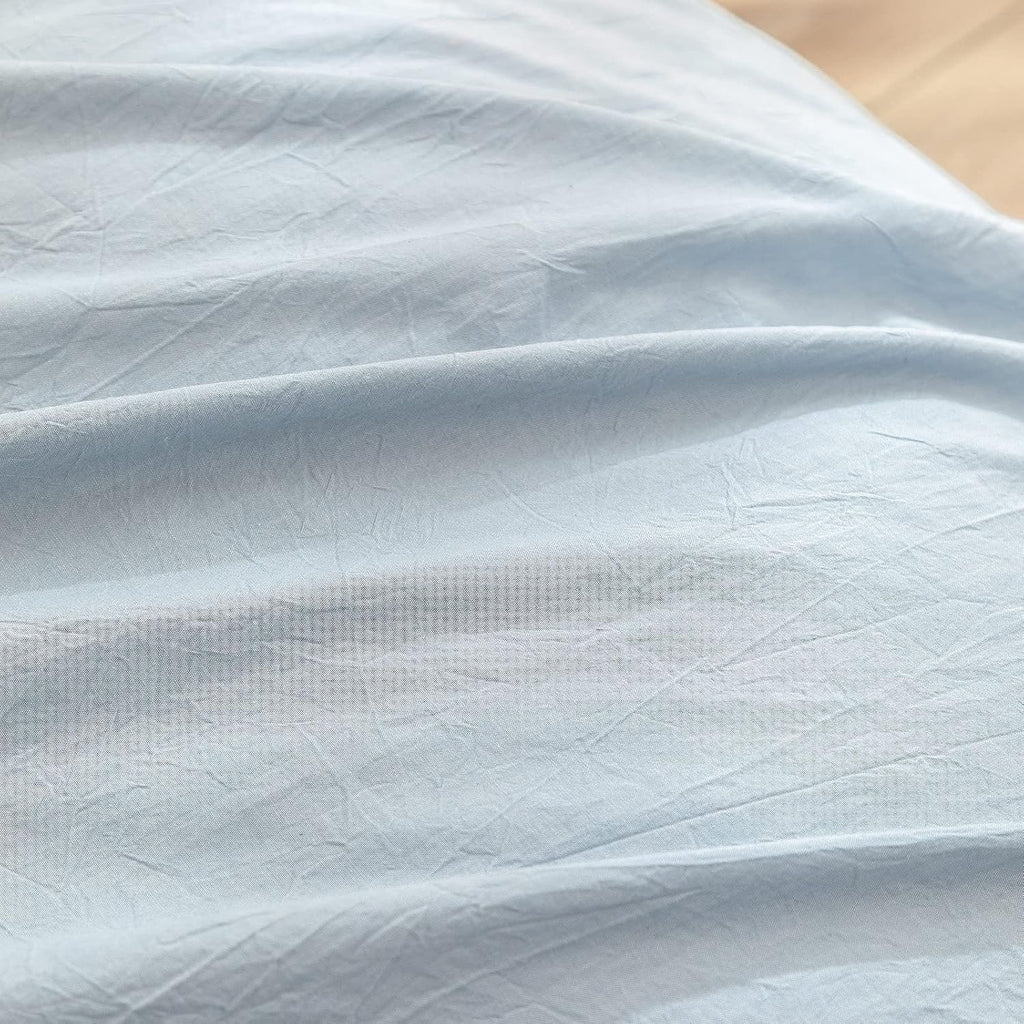 Cotton Solid Duvet Cover Set Linen Feel Cornflower Blue Queen | Washed Cotton, Linen Feel, Soft Wrinkle Texture