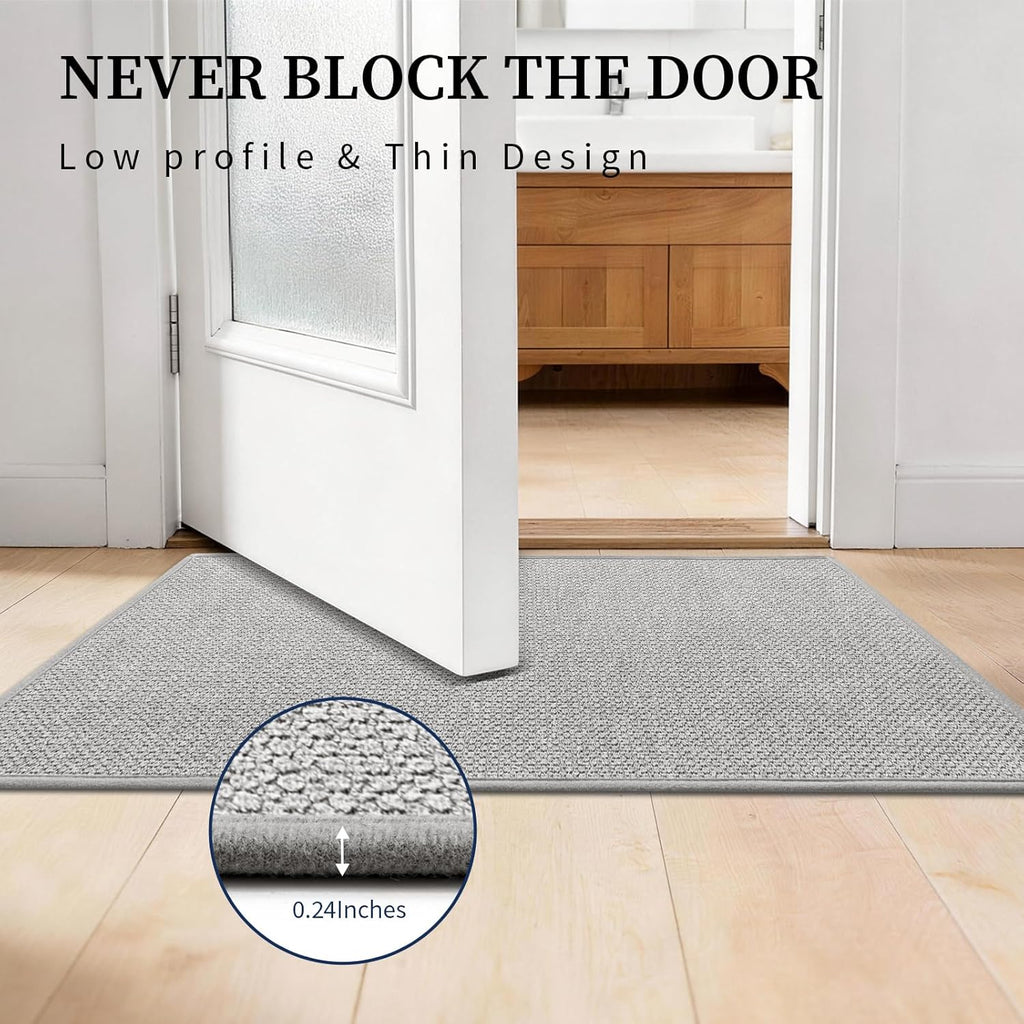 Gray Bathroom Rugs Sets 3 Piece, Quick Dry Thin Bath Mat with Toilet Rug, Non Slip Absorbent Machine Washable, Bath