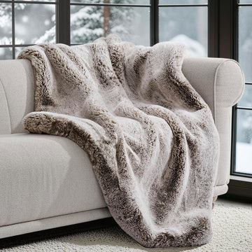 Faux Chinchilla Fur Throw Blanket, 50"x60", Champagne Fawn | Luxury, Super Soft, 1220GSM, Fluffy Cozy Mink