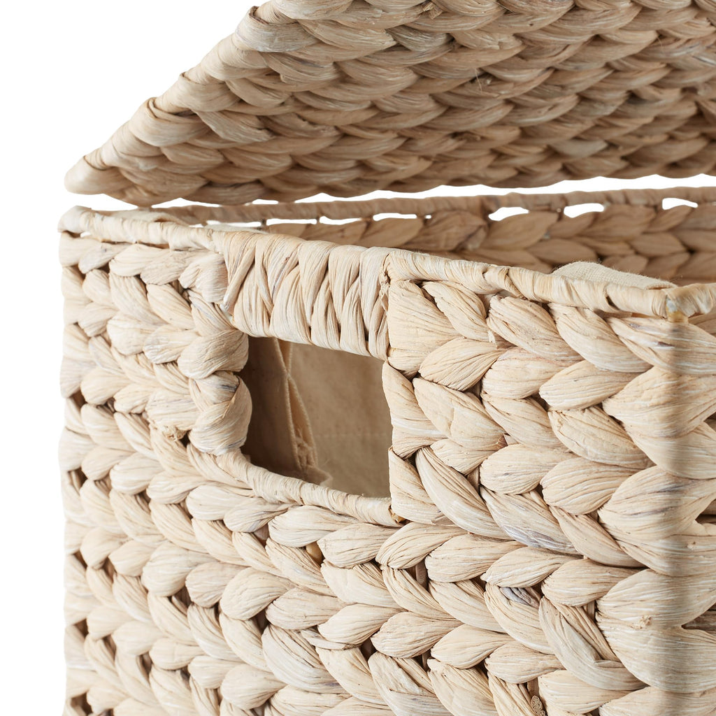 Large Laundry Hamper with Lid and Removable Liner Bag - Whitewash White, Woven Water Hyacinth Rectangular Laundry