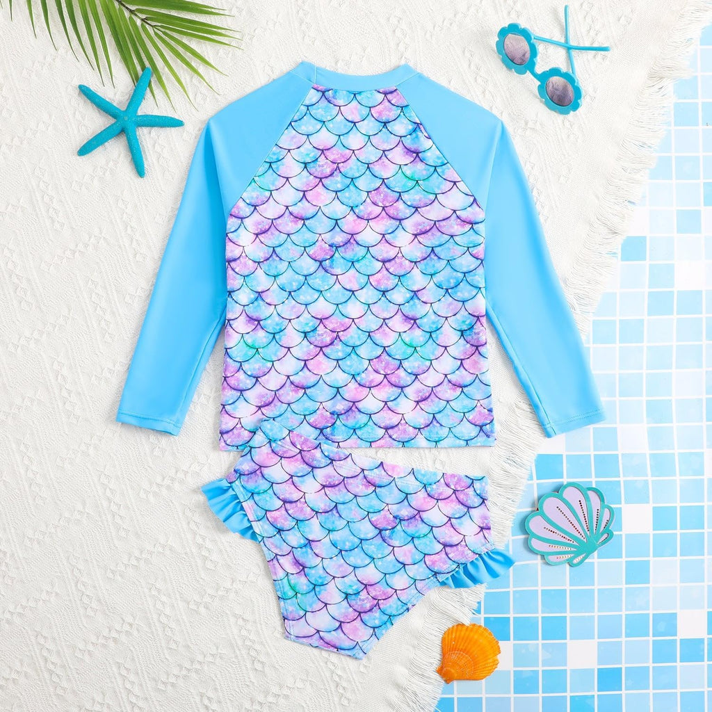 Toddler & Little Girls' Long Sleeve Rash Guard Swimwear Set - UV Protection, Piece Design, Fun Prints
