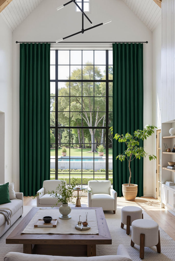120 inch Dark Green Velvet Extra Long Curtains with Back Tabs