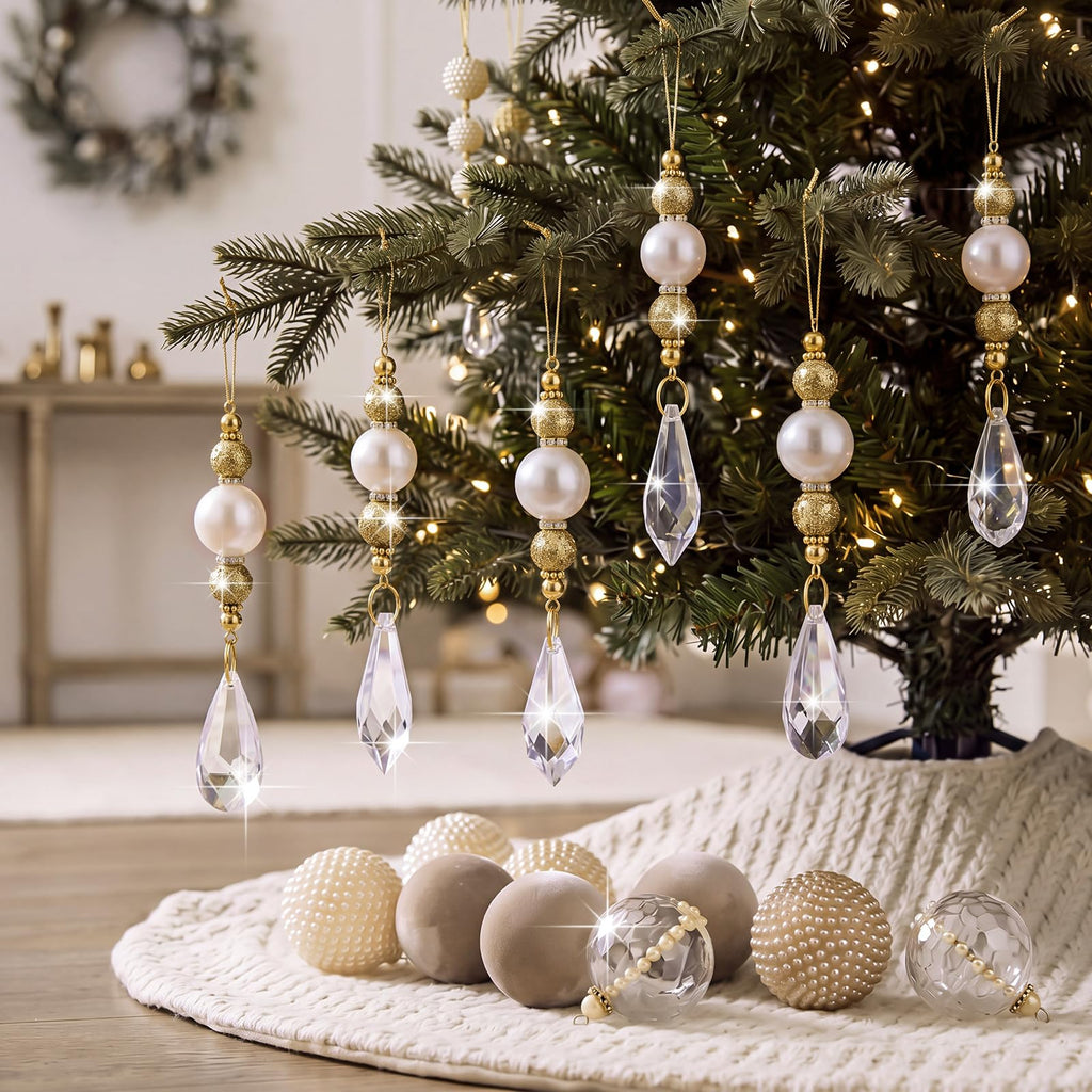 12 Pcs Pearl and Crystal Drop Ornaments for Christmas Tree Decor