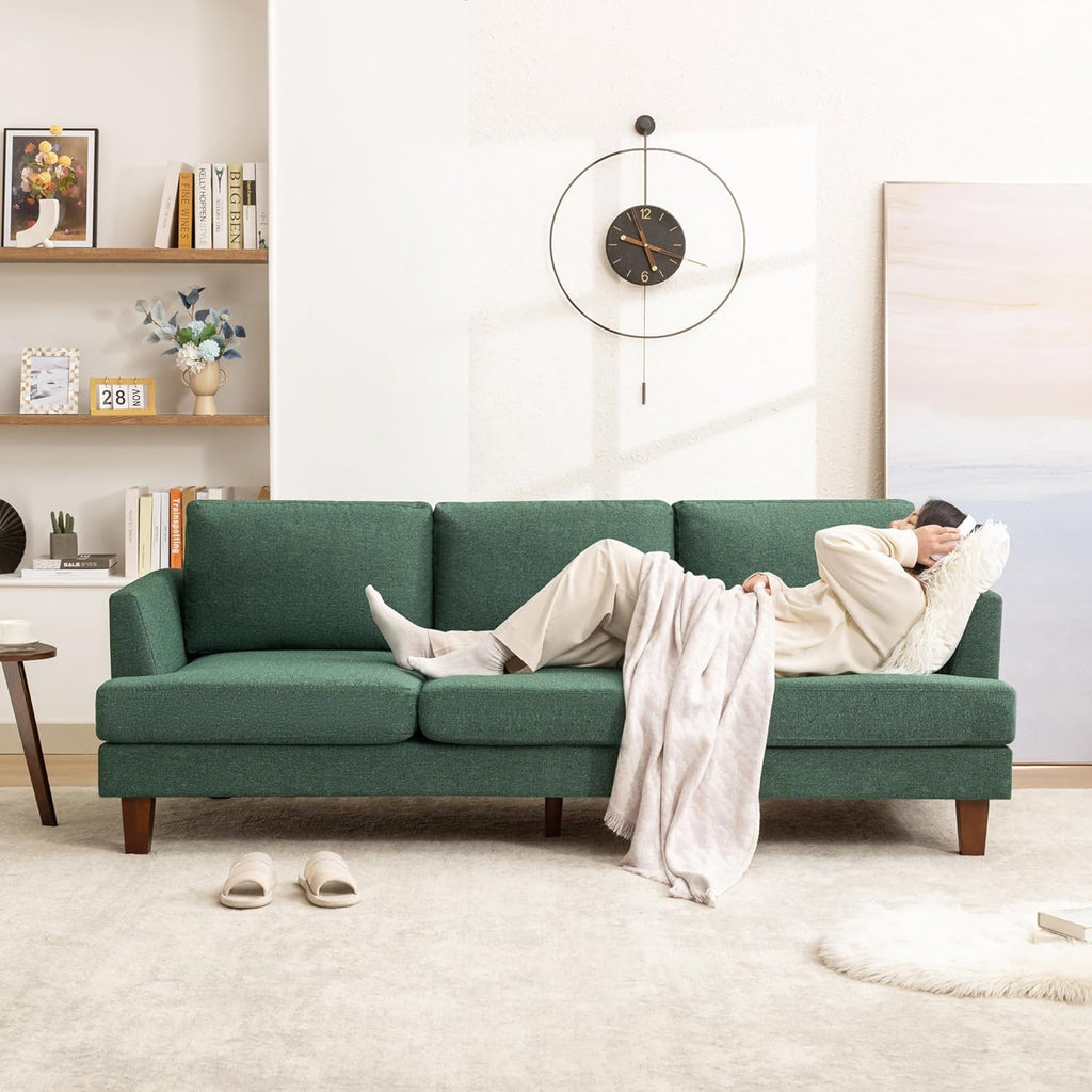 Mid Century Modern Couches for Living Room, 89" Comfy Green Couch Sofa with 3-Seater Deep Seats, Upholstered Sofas