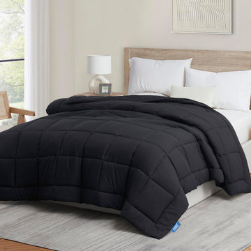 Quilted Down Alternative Comforter - All Season Black King Size Duvet Insert with Corner Tabs